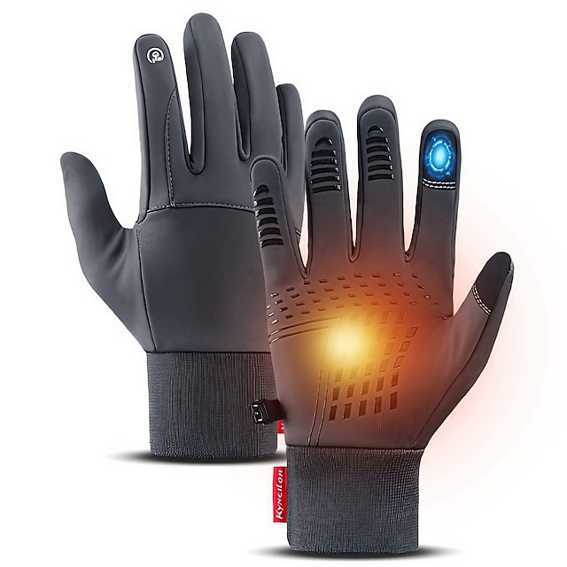  Winter Bike Gloves / Cycling Gloves Touch Gloves Waterproof Windproof Warm Skidproof Full Finger Gloves Sports Gloves Fleece Black for Adults' Cycling / Bike