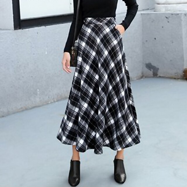  Women's Swing Plaid Skirt Maxi Black Red Green Skirts Print Fashion Streetwear Basic Elegant Street Daily S M L