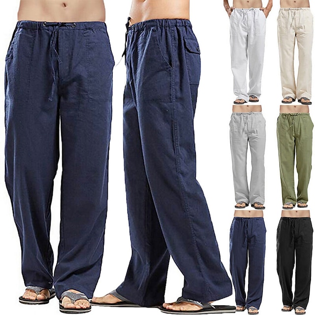  Men's Fashion Casual Summer Beach Linen Pants