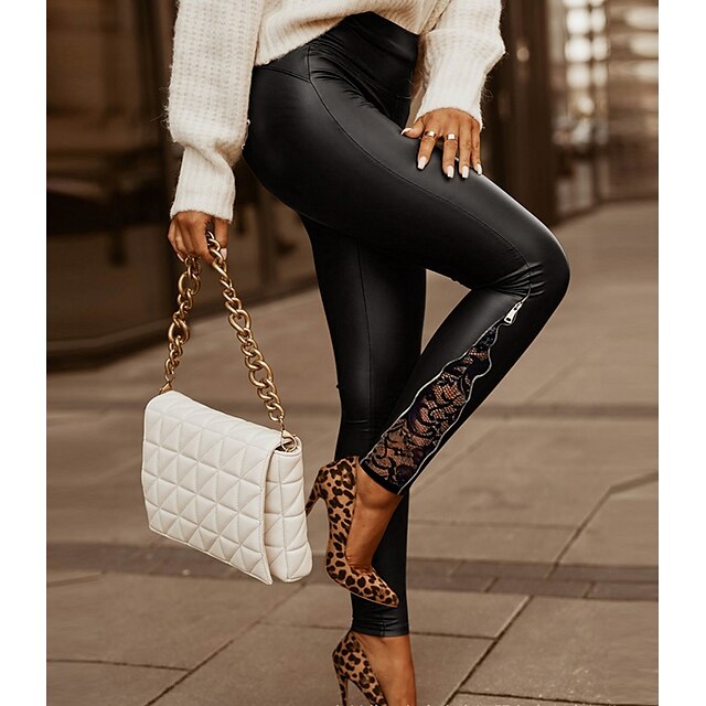  Femme Maigre Pantalon faux cuir Blanc Mat Noir Rouge Bordeaux Mode Casual Fin de semaine Cheville Micro-élastique Plein Contrôle du Ventre S M L XL