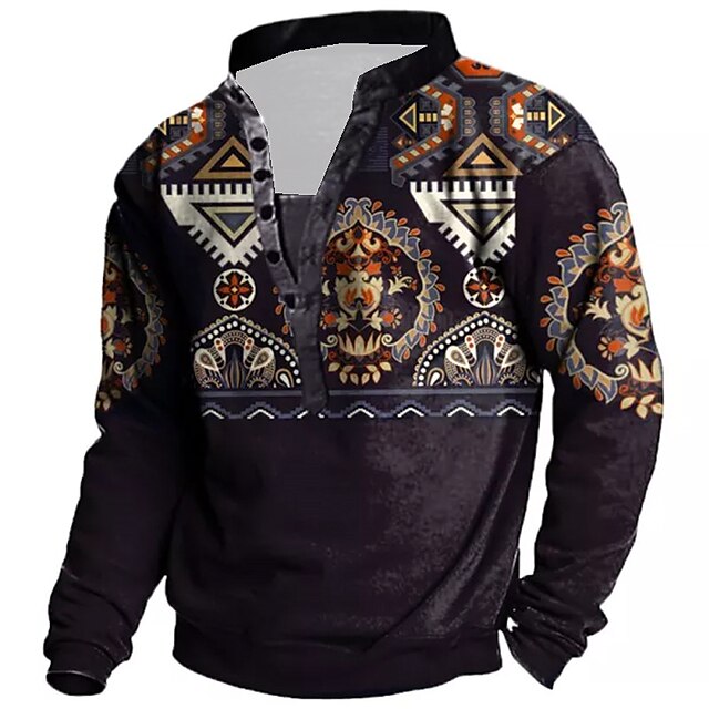  Men's Unisex Sweatshirt Pullover Button Up Hoodie Tribal Graphic Prints Casual Daily Sports Print 3D Print Boho Streetwear Designer Clothing Apparel Hoodies Sweatshirts  Long Sleeve Black