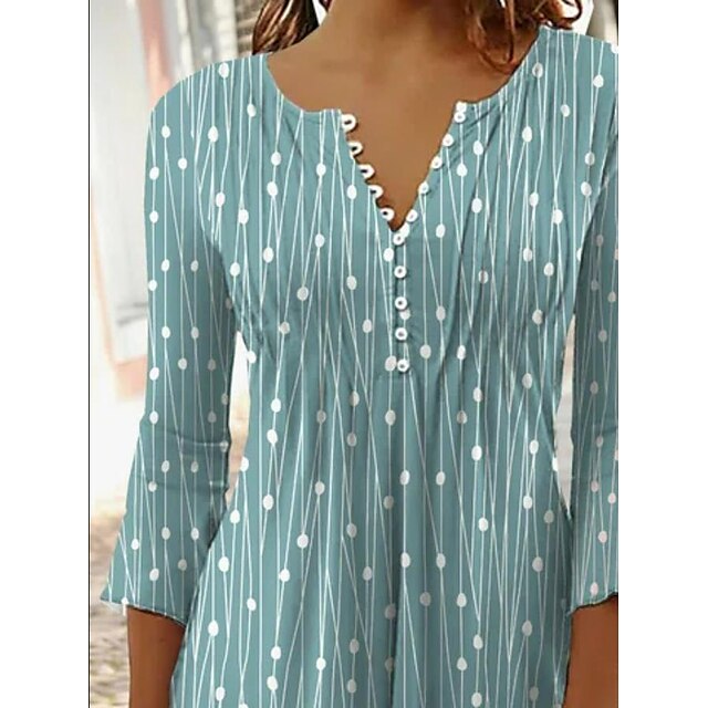  Women's Shirt Blouse Tunic White Red Navy Blue Button Flowing tunic Floral Polka Dot Daily Weekend 3/4 Length Sleeve V Neck Streetwear Casual Regular Floral S