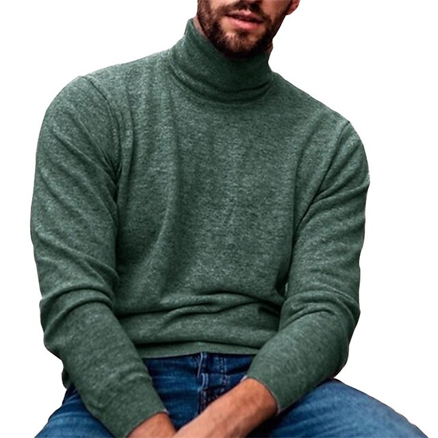 Men's T shirt Tee Turtleneck Solid Color Green Black Gray Long Sleeve Casual Daily Tops Fashion Casual Chunky Comfortable / Spring / Fall