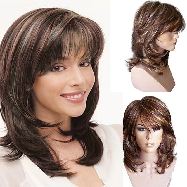 Synthetic Wig Curly Minaj Layered Haircut Wig Long Medium Brown / Strawberry Blonde Synthetic Hair Women's Party Burgundy