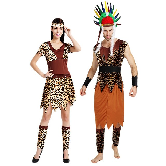  Cosplay Indios Unisexo Disfraces de Parejas Cosplay de película Cosplay Fiesta de disfraces Marrón Víspera de Todos los Santos Carnaval Mascarada Disfraz Poliéster