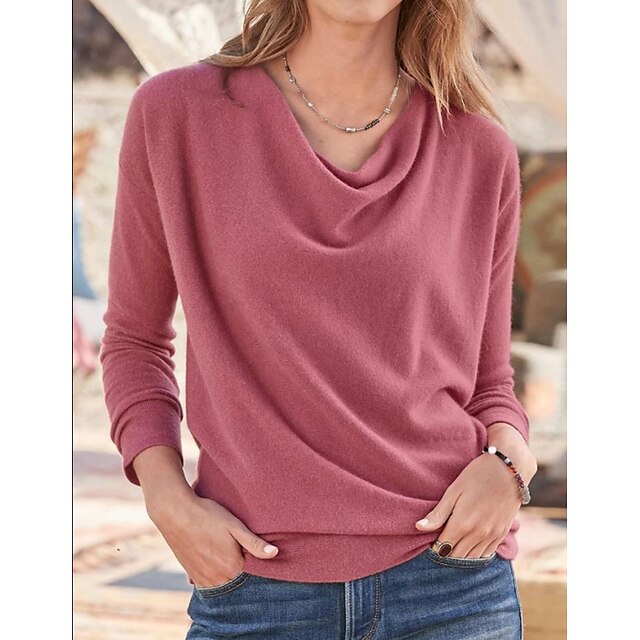  Women's Shirt Blouse Pink Red Green Plain Daily Weekend Long Sleeve V Neck Streetwear Casual Regular S
