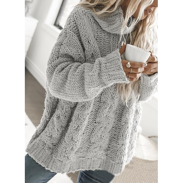  Pulôver feminino suéter jumper cowneck cabo grosso malha outono inverno túnica feriado diário casual manga comprida cor sólida cinza s m l