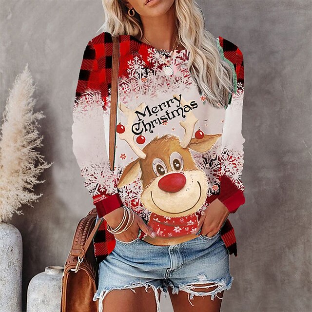  Women's Christmas Snowman Print Long Sleeve T Shirt