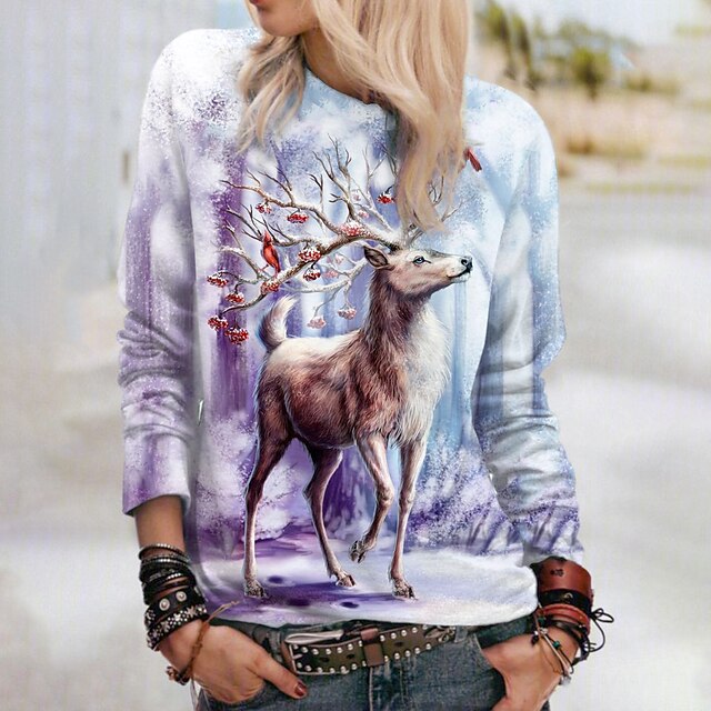  Damen Sweatshirt Pullover Zur Seite fahren Weihnachts -Sweatshirt Strassenmode Weihnachten Purpur Graphic Weihnachten Casual Rundhalsausschnitt Langarm Oberteil Mikro-elastisch
