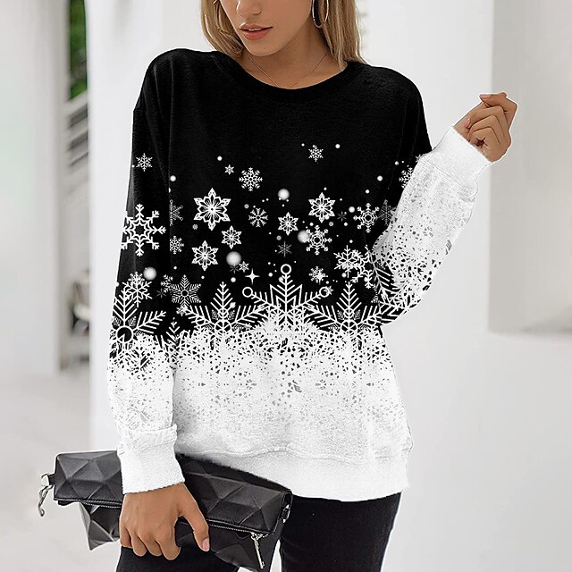  Dame Sweatshirt bluse Julesweatshirt Grafisk Gade Jul Sort Lyserød Blå Jul Afslappet Rund hals Langærmet Top Mikroelastisk