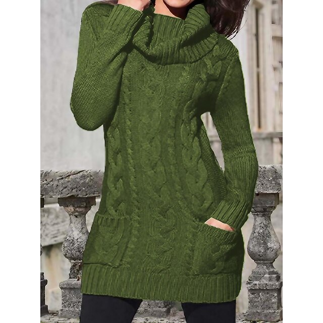  Women's Pullover Sweater Jumper Turtleneck Crochet Knit Knit Knitted Fall Winter Cropped Daily Holiday Casual Long Sleeve Solid Color Black Army Green Red S M L