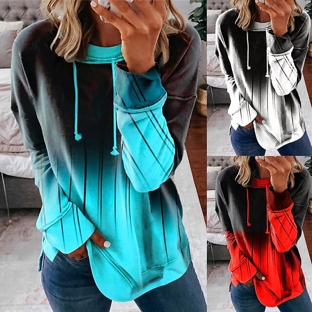  Women's Sweatshirt Pullover Print Sportswear Casual Black Red Light Blue Gradient Casual Loose Fit Plus Size Round Neck Long Sleeve