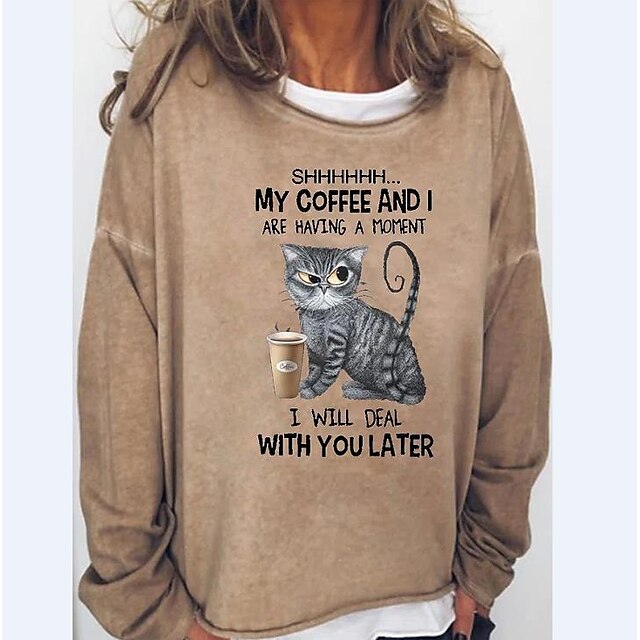 MY COFFEE Cat Women's Pullover Hoodie Sweatshirt