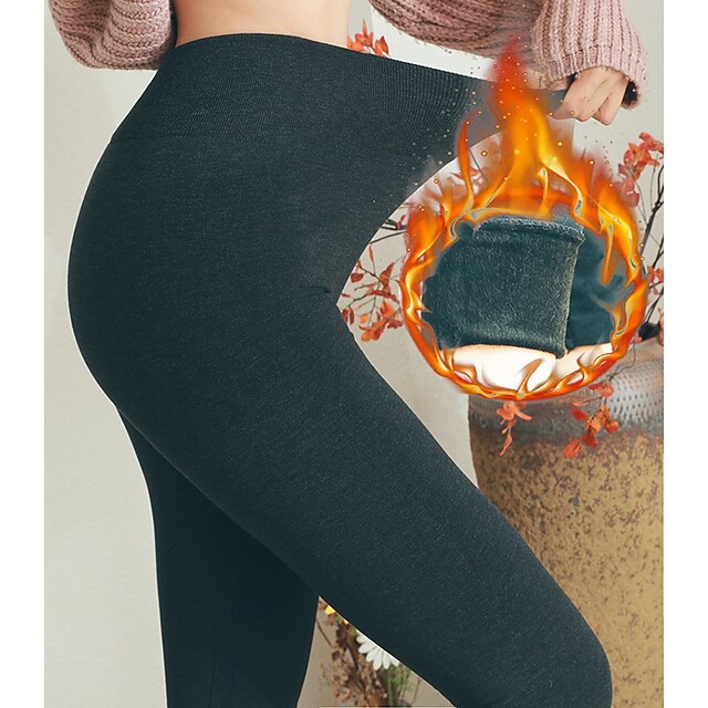  Women's Fleece Pants Normal Polyester Solid Color Black Brown Fashion High Waist Ankle-Length Daily Going out Fall & Winter