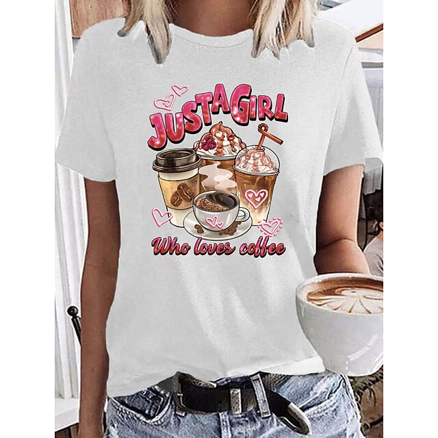  Women's T shirt Tee Black White Wine Print Graphic Letter Daily Holiday Short Sleeve Round Neck Basic 100% Cotton Regular Painting S