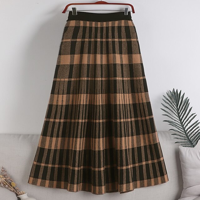  Women's A Line Knit Midi Black Khaki Brown Beige Skirts Pleated Knitting Long Fall & Winter Daily Holiday Vintage Fashion S M L