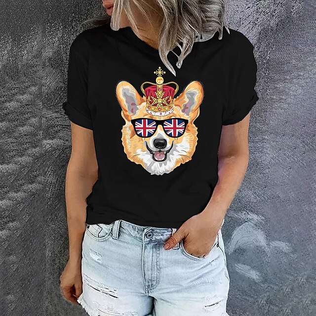  Women's T shirt Tee Green Black Pink Print Graphic Dog Daily Holiday Short Sleeve Round Neck Basic 100% Cotton Regular Painting S