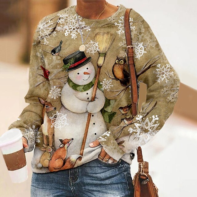  Dame Sweatshirt bluse Julesweatshirt Gade Jul Gul Grafisk Jul Afslappet Rund hals Langærmet Top Mikroelastisk