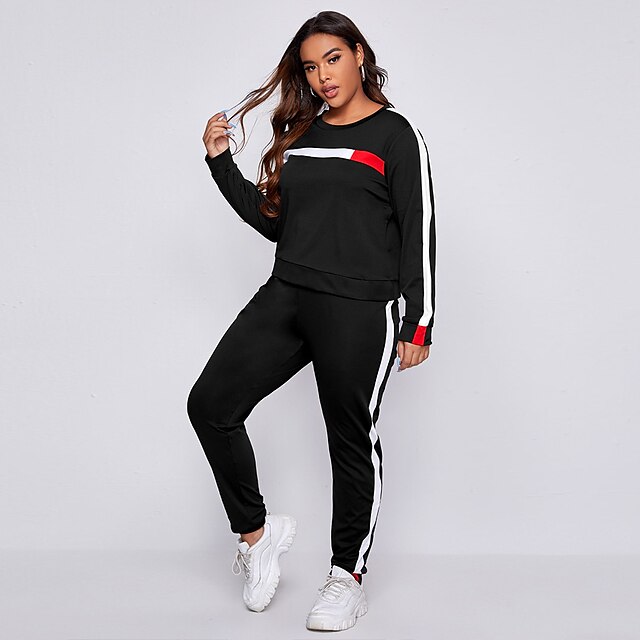  Women's 2 Piece Patchwork Street Casual Tracksuit Sweatsuit Jogging Suit Long Sleeve Winter Lightweight Breathable Soft Fitness Gym Workout Running Jogging Exercise Sportswear Color Block Sweatshirt