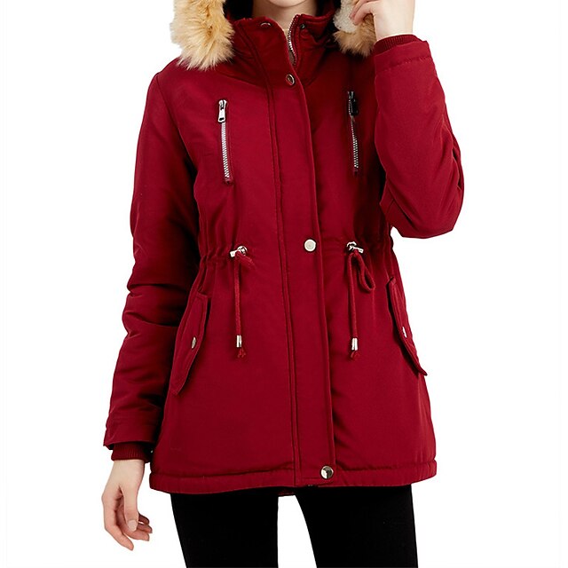  Lady's Elegant Winter Parka with Fur Collar and Hood