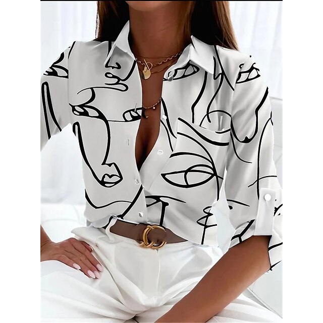  Women's Abstract Print Long Sleeve Blouse