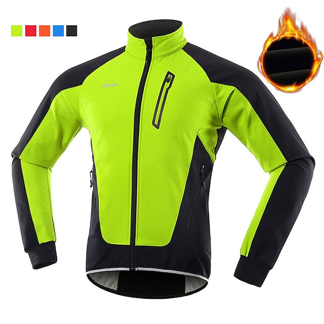  Arsuxeo Men's Cycling Jacket Winter Fleece Spandex Bike Windbreaker Winter Fleece Jacket Pants Fleece Lining Sports Red / Blue / Orange Mountain Bike MTB Clothing Apparel Regular Fit Bike Wear