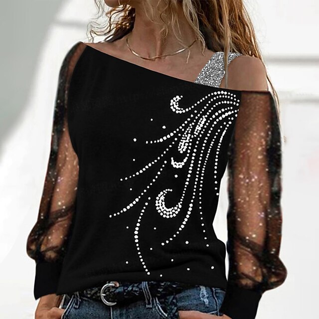  Per donna Camicia Blusa Nero Collage Senza spalline Pop art Informale Fine settimana Manica lunga Senza spalline Streetwear Standard S