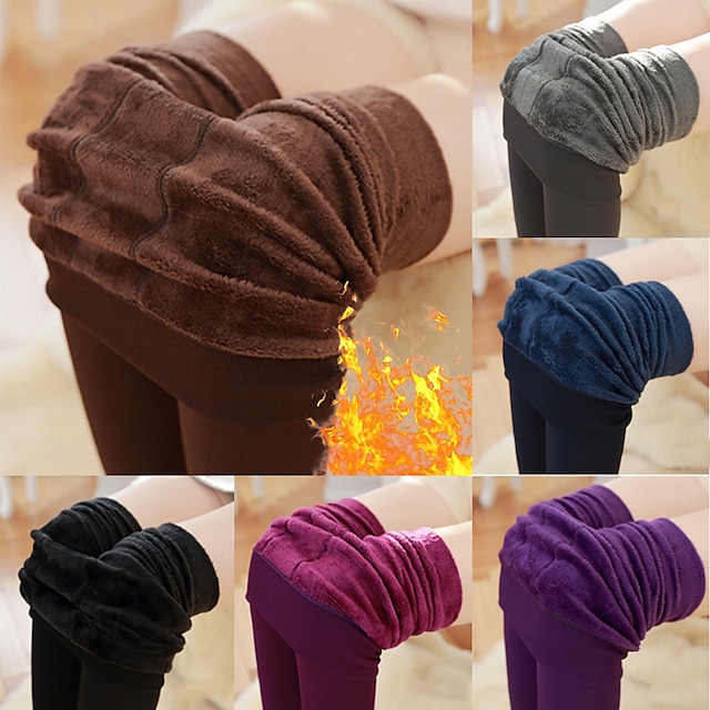 Leggings femininas forradas de lã, quentes, comprimento total, inverno, elásticas, cintura média, diariamente, preto, vermelho, s m, outono& inverno
