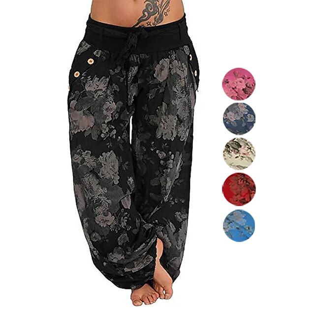  Damen Yogahose Atmungsaktiv Rasche Trocknung Feuchtigkeitsabsorbierend Haremshosen Yoga Fitness Fitnesstraining Boho Hosen Pumphose Unten Weiß Schwarz Gelb Übergröße Sport Sportkleidung locker