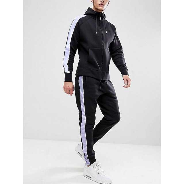  Men's Patchwork 2 Piece Tracksuit Sweatsuit Casual Long Sleeve Winter Breathable Sweat wicking Fitness Gym Workout Running Sportswear Activewear Solid Colored Black Grey Dark Blue / Hoodie / Full Zip