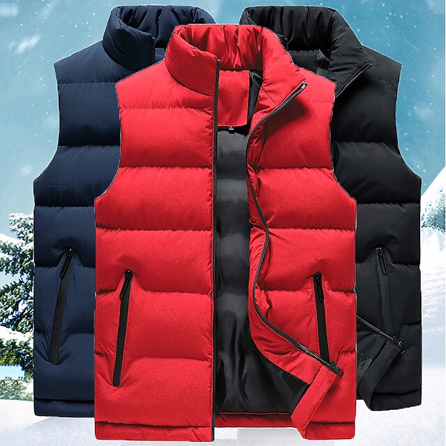  Men's Sleeveless Hiking Down Jacket Quilted Puffer Vest Hiking Fleece Vest Winter Jacket Coat Top Outdoor Winter Thermal Warm Breathable Lightweight Sweat wicking Down Black Blue Red Skiing Hunting