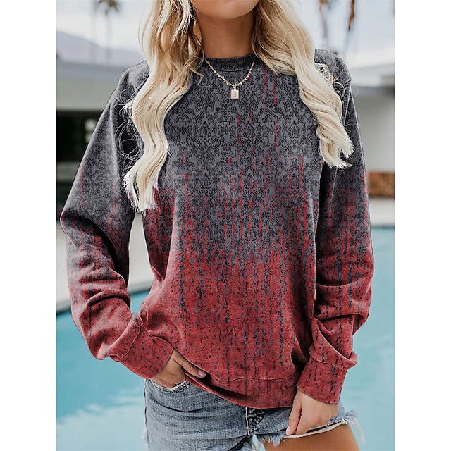  Women's Sweatshirt Pullover Graphic Basic Red Blue Orange Street Casual Round Neck Long Sleeve Top Micro-elastic Fall & Winter