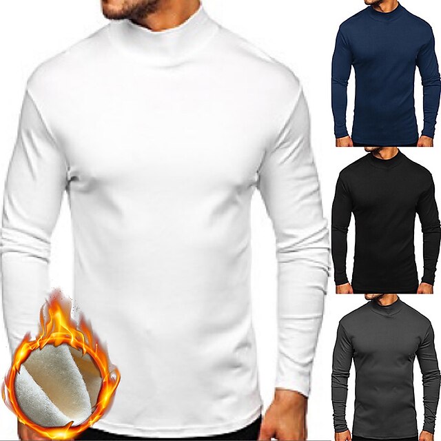  Men's T shirt Tee Shirt Solid Color Turtleneck Casual Daily Long Sleeve Patchwork Tops Simple Basic Formal Fashion Wine White Black / Summer