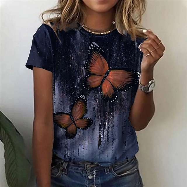  Mujer Camiseta Brillante Figura 1 figura 3 Figura II Mariposa Diario Verano