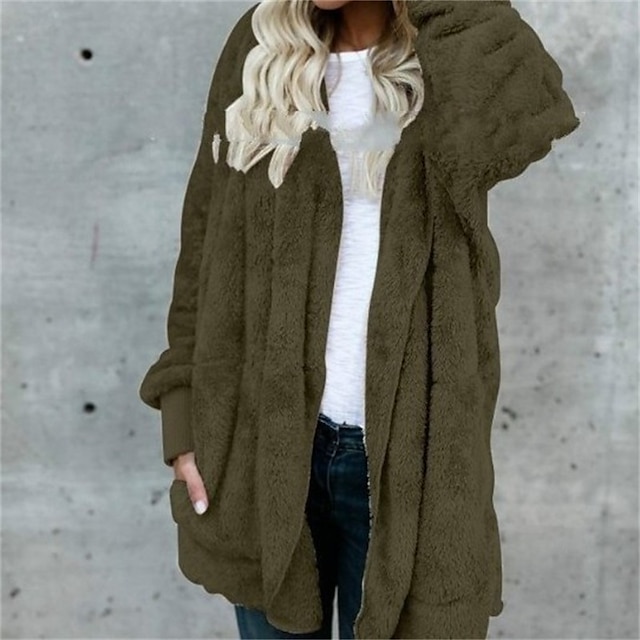  Women's Blouse Plush Basic Sports Solid / Plain Color Hooded Winter Thick dark brown ArmyGreen Black Pink Blue