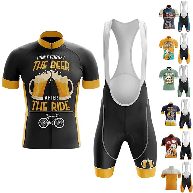  21Grams Men's Short Sleeve Cycling Jersey with Bib Shorts Mountain Bike MTB Road Bike Cycling Black Green Royal Blue Oktoberfest Beer Bike Spandex Polyester Clothing Suit 3D Pad Breathable Quick Dry