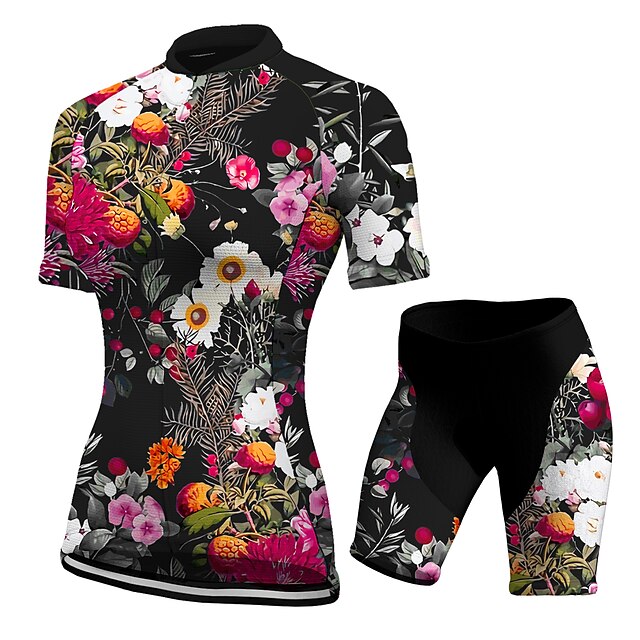  21Grams® Women's Cycling Jersey with Shorts Short Sleeve Mountain Bike MTB Road Bike Cycling Black Green Yellow Floral Botanical Bike Spandex Polyester Clothing Suit 3D Pad Breathable Quick Dry