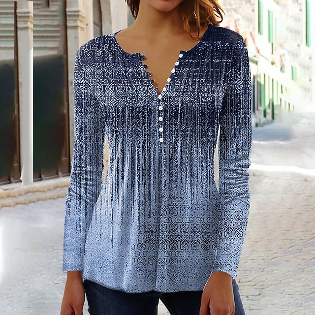  Per donna Camicia Blusa Giallo Blu Azzurro Pulsante Stampa Pop art Informale Fine settimana Manica lunga Rotonda Streetwear Standard S