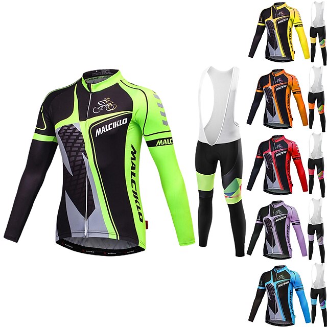  Men's Long Sleeve Cycling Jersey with Bib Tights Mountain Bike MTB Road Bike Cycling Winter Green Yellow Lavender British Bike Lycra Jersey Bib Tights Clothing Suit 3D Pad Breathable Quick Dry Back