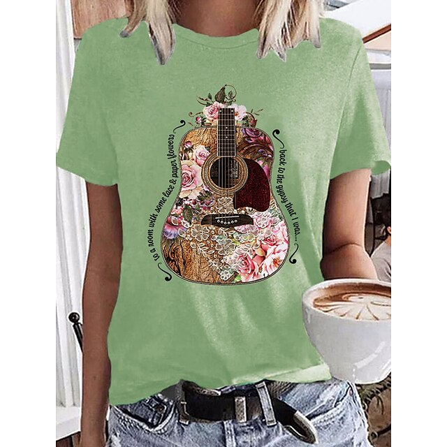  Women's T shirt Tee White Yellow Pink Print Graphic Floral Daily Holiday Short Sleeve Round Neck Basic 100% Cotton Regular Painting S