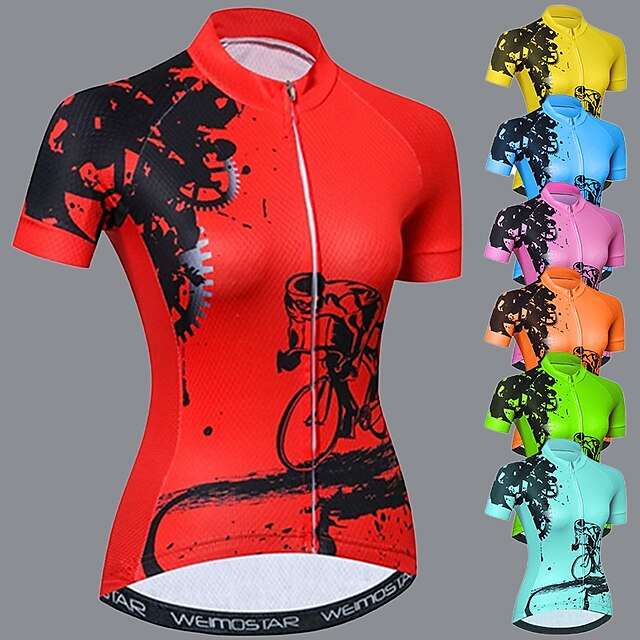  21Grams Women's Short Sleeve Cycling Jersey Bike Jersey Top with 3 Rear Pockets UV Resistant Breathable Quick Dry Back Pocket Mountain Bike MTB Road Bike Cycling Light Blue Green Yellow Polyester