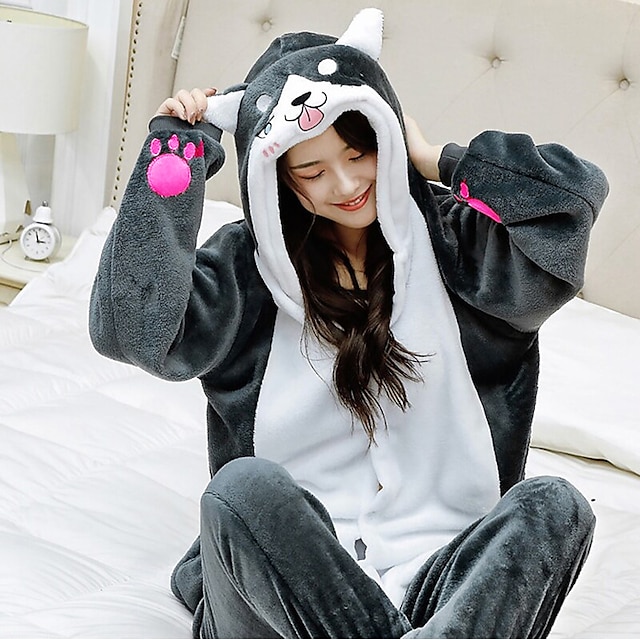  Erwachsene Kigurumi-Pyjamas Hund Farbblock Pyjamas-Einteiler Lustiges Kostüm Baumwollflanell Cosplay Für Herren und Damen Jungen und Mädchen Karneval Tiernachtwäsche Karikatur