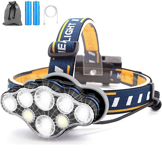  head torch, 8 led 18000 lumen headlamp, usb rechargeable super bright waterproof headlight for camping, cycling, climbing, hiking, fishing, night reading, running