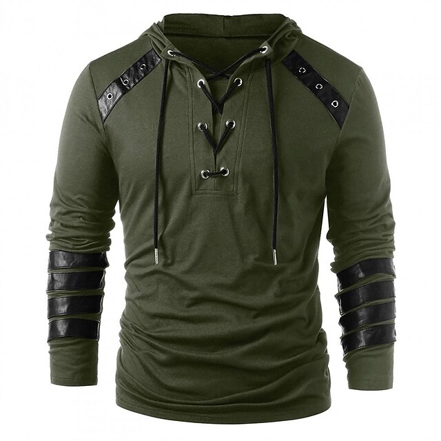  Men's Hoodie Tactical ArmyGreen Black Light Grey Gray Hooded Color Block Lace up Cotton Cool Casual Winter Clothing Apparel Hoodies Sweatshirts  Long Sleeve
