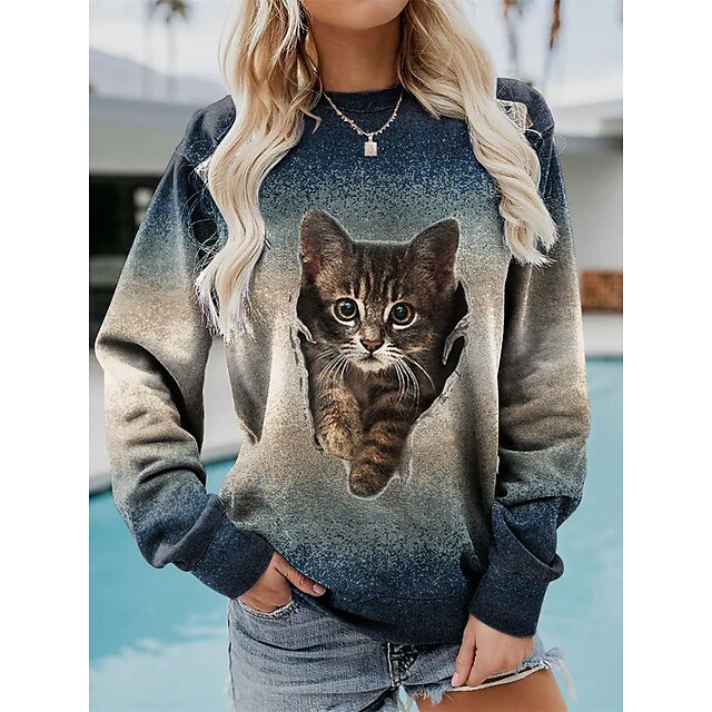  Women's Casual Cat Pullover Sweatshirt