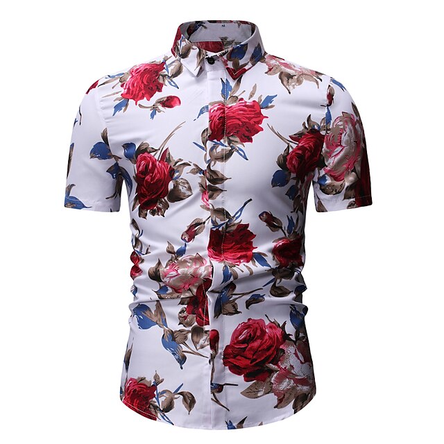  Men's Shirt Floral Collar Classic Collar Casual Holiday Short Sleeve Print Tops Party Casual Daily Beach White Black