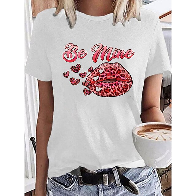  Women's T shirt Tee Black White Yellow Print Graphic Leopard Daily Holiday Short Sleeve Round Neck Basic 100% Cotton Regular Painting S