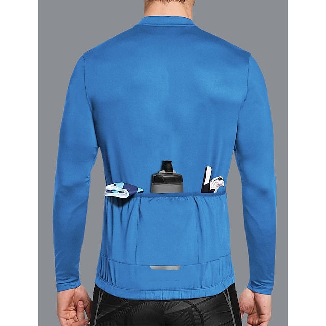  Hombre Maillot de Ciclismo Manga Larga Invierno Bicicleta Ciclismo de Montaña Ciclismo de Pista Sudadera Camiseta / Maillot Camiseta Negro Verde Menta Azul Templado Multi-bolsillo Transpirable