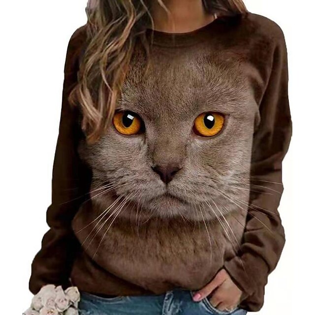  speciale per la stampa di gatti dei cartoni animati t-shirt casual 3d a maniche lunghe o-collo stampa digitale a maniche lunghe