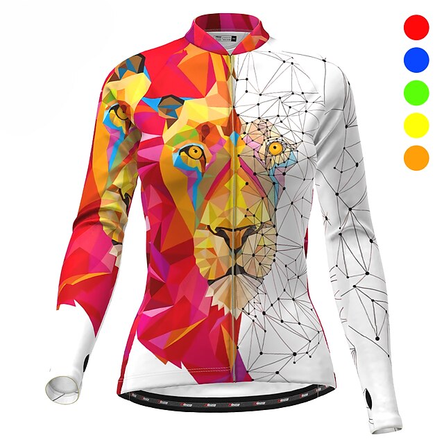  21Grams Women's Long Sleeve Cycling Jacket Cycling Jersey Bike Jacket Top with 3 Rear Pockets Thermal Warm Warm Breathable Quick Dry Mountain Bike MTB Road Bike Cycling White Polyester Animal Sports